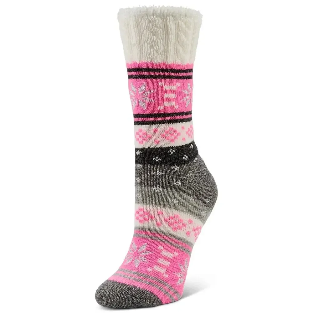 Magellan Outdoors Metallic Snow Mid-Calf Crew Socks Pink Aloe Infused Lined 6-10